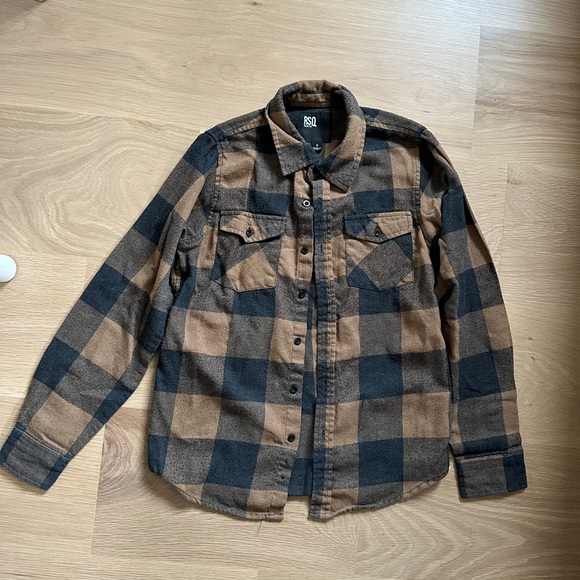 RSQ Black and Brown Plaid button down shirt - Picture 2 of 3